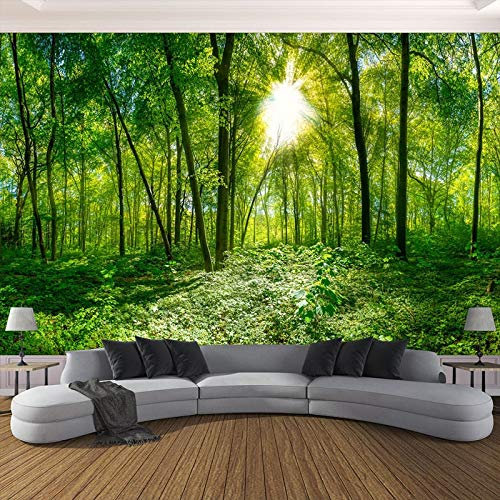 HGFHGD Papier peint photo 3D auto-adhésif espace en trois dimensions arbres de la forêt verte paysage naturel grand salon mural stickers muraux modernes