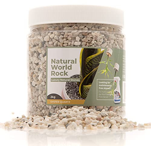 Natural World Steinpflanzen-Topper, schöne Natursteine, 2 kg, 5 mm Durchmesser, perfekt für Blumentöpfe innen und außen, für Zuhause, Garten, Blumentöpfe und (Austernquarz)