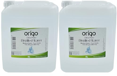 Origo Distilled Water 10L (2x5LT)- 100% Ultra Pure & Deionized - Demineralized Water for Multi-Purpose Use - TDS 0 ppm Guaranteed - Perfect for Cleaning & Appliances