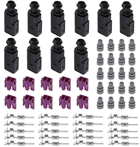 10 Unidades Macho 2 Pin Conector Cableado Enchufe Arnés Kit de Reparación 1J0973802 Impermeable Compatible con VW Skoda