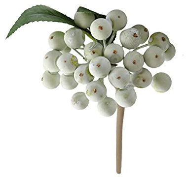 MISNODE 10 paquetes de ramos de bayas artificiales, ramas de bayas de simulación, tallos falsos de frutas de California, ramitas de spray de imitación de flores de acebo, color blanco