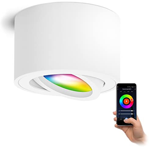 linovum SMOL Aufbauspot flach & schwenkbar inkl. Smart RGB+ LED Modul 230V - WiFi Deckenspot weiß kompatibel mit Alexa & Google