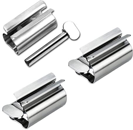 3 Pièces Presse Tube Dentifrice, Distributeur de Dentifrice Rotatif en Acier Inoxydable, Support de Siège de Dentifrice Clé à Tube pour Salle de Bains (Argent)