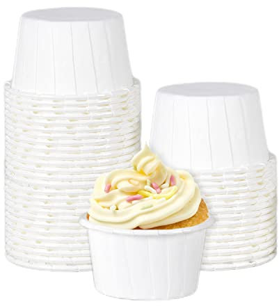 100 Stück Cupcake Förmchen 5 x 3,8 x 3 cm Mini Papierkuchen Cupcake Backförmchen Muffinförmchen Cupcake Formen Muffin Wrapper Backform Bechereinlagen für Party, Hochzeit, Festival(Weiß)