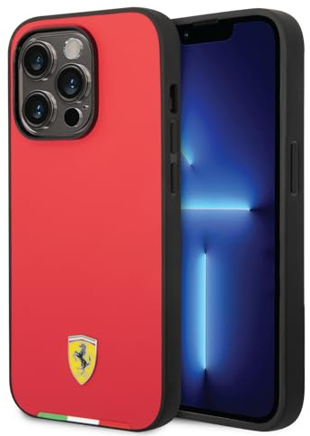 CG MOBILE Ferrari Schutzhülle aus hartem Polyurethan, kompatibel mit Magsafe, glatte Hülle, italienische Flagge, Metall-Logo-Schild, stoßfest, kratzfest, mit zusätzlichem Schutz, kompatibel mit iPhone