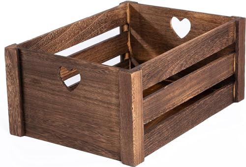 Wickerfield Large Brown Wood Crate, Heart Handle Storage Box Gift Hamper