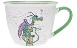 KIUB Bol timbale avec une anse - Motif dragon vert- matière porcelaine fine - contenance 550ML