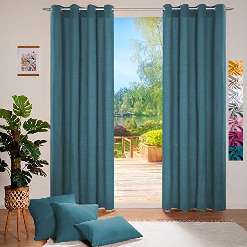 heimtexland ® Deko Vorhang Baumwolle Dekoschal Blickdicht Einfarbig Ösenschal Gardine Typ849 Petrol HxB 245x140 cm