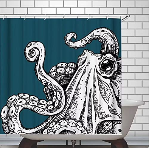 Roogsoo Duschvorhang W120cm x L180cm Krake Duschrollo Anti-Schimmel, Duschvorhänge Wasserdicht, 3D Outdoor Vorhang Waschbar, Schnell Trocknend Polyester, Extra Lange Badezimmer gardinen mit 12 Haken