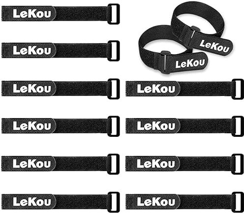 Lekou Klett Kabelbinder 12 Stück 2x20cm Klettband, Kabelbinder Wiederverschließbar, Nylon Klettverschluss Band Klettband Mit Schnalle Schwarz