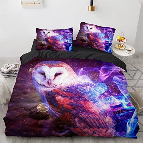 YURKO BettwäSche 155X220 Eule Mit 2 Kissenbezügen 80X80Cm Polyester Baumwolle Bettbezüge Set Kein Bügeln 155X220 cm