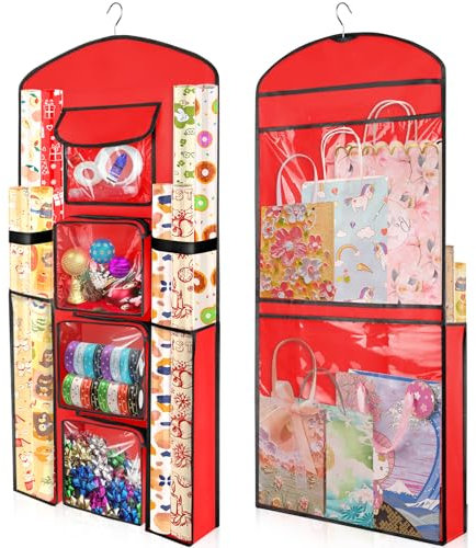 Geschenkpapieraufbewahrung zum Aufhängen, 101,6 x 43,2 cm, rot, doppelseitig, Weihnachtsverpackungsbehälter, Oxford-Bastelrollen-Organizer, Geschenkpapierhalter für Schlafzimmer, Schrank