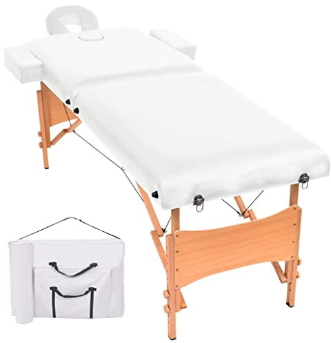 INLIFE Massageliege 2 Zonen Tragbar 10 cm Polsterung Weiß,18.5kg,110150