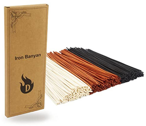 Iron Banyan Reed Diffuser Sticks, 25 cm natürliche Rattan Holz Sticks, 100 Stück, Black and Orange and Natural