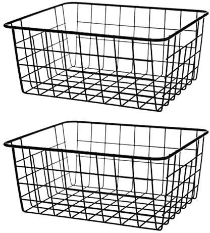 Keavenoy 2 Metallkorb, Aufbewahrungskörbe aus Metall, geflochten, Organizer, Schwarz