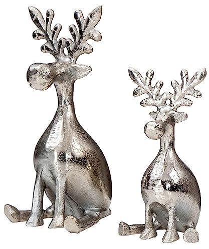 levandeo 2er Set Rentiere Metall Silber Hirsche Deko Tischdeko Weihnachtsdeko Figur Weihnachten Tierfigur Aufsteller