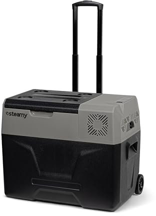 Steamy-E Single Zone 40 Roller, Nevera de compresor portátil eléctrica con Ruedas, 39 litros, Gris, 12V / 230V, para Congelar y Enfriar de -20°C a +20°C, Ideal para Camping