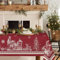 Rechteckige Weihnachtstischdecke, Weihnachtsbaum, Elch, Weihnachtsmann, Schneeflocke, Rot, Polyester, wasserdicht, knitterfrei, langlebig, Tischdecke für Urlaub, Küche, Winter und Heimdekoration