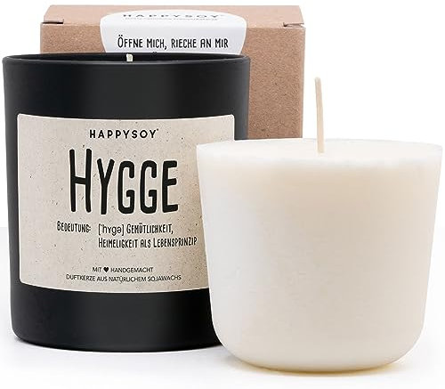Duftkerze + Refill Wachs - Hygge Soja Duftkerze im Glas mit Spruch natürlich handgemacht - nachhaltig persönlich Geschenk Geschenkidee für beste Mama Freundin Freund Familie - Deko Esstisch Vintage