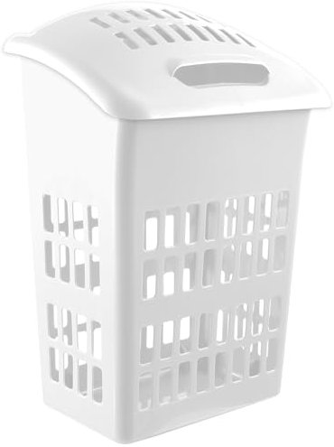 Large White Plastic Laundry Basket with Lid Washing Clothes Storage Hamper Bin