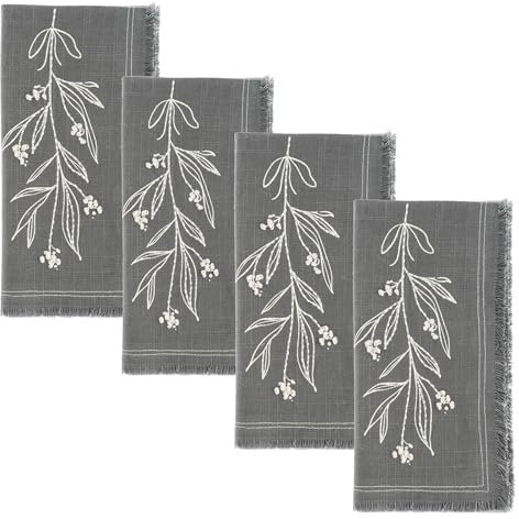 Karma, Bestickte Stoffservietten, Baumwolle, 45,7 x 45,7 cm (L x B), waschbare Stoffservietten, Mistelzweig, 4 Stück
