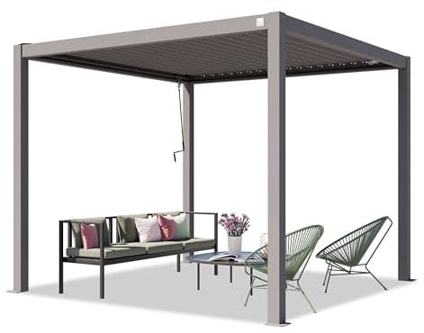 PRIMEYARD Pergola 3x3 m montanti in alluminio con tetto a doghe in acciaio gazebo da giardino grigio