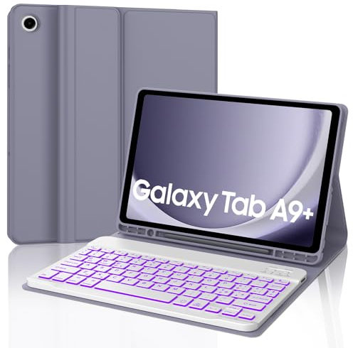 JADEMALL Custodia con Tastiera per Samsung Tab A9+/A9 Plus 11 2023, Italiana QWERTY Tastiera Retroilluminata Bluetooth con Portapenne per Tablet Samsung A9 Plus, Viola