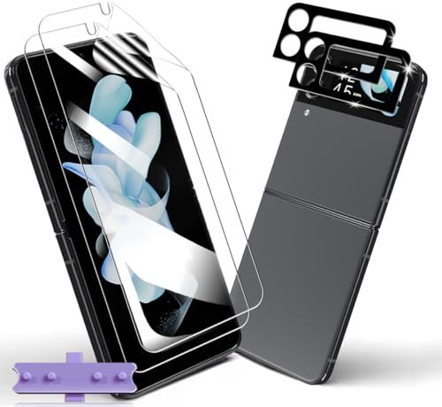 Yiunssy Protection écran [Non-Verre Trempé] pour Samsung Galaxy Z Flip 4 et Samsung Galaxy Z Flip 4 Verre Trempé Caméra Arrière Protecteur 2+2 Pièces,TPU Flexible Protection écran pour Galaxy Z Flip 4