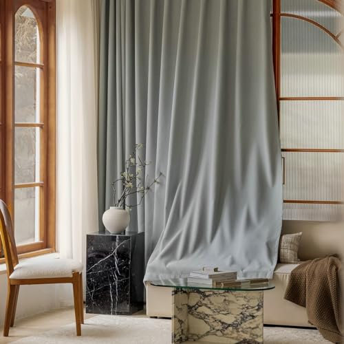 Ayoiow Vorhang Blickdicht Rollen, Thermogardinen Mit Ösen, Chenille Vorhang Gardine 2Er Set, Grau, 107X183CM