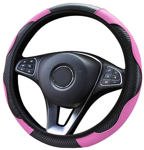 Auto-Lenkradbezug, Universalgröße, passend für 37–38 cm, langlebig, rutschfest, Carbon-Mikrofaser, Lenkradschutz, atmungsaktiv, Autozubehör, Lenkradschutz, Rosa