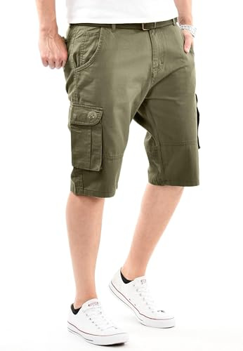 Arctic Seven Herren Cargo Shorts (29W-42W) Regular Fit Kurze Hosen mit Gürtel - 100% Baumwolle Obermaterial, Sommer Cargohose Männer - AS-409 Olive W40