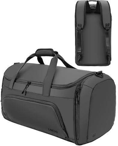 LOEUO 100% wasserdichte Reisetasche für halbe Tage für Damen und Herren, 3-in-1 wandelbare Kleidersäcke für Reisen mit Schuhfach, hohe Kapazität, Faltbare Anzugtasche für Reisen, Schwarz, Reisetasche