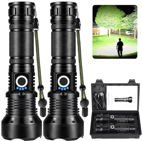 KINGCAESAR Flashlights High Lumens Rechargeable, 2 Pack 90,000 Lumens Super Bright Flashlight, 5 Modes LED Flashlight, IPX7 Waterproof Powerful Flash Light for Home, Outdoor Activities