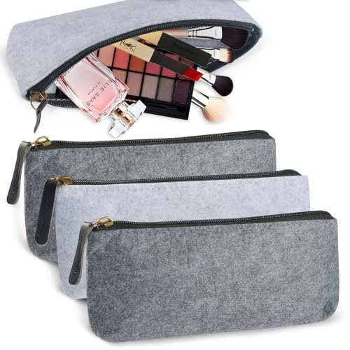 4er Set Filz Federmäppchen - Kosmetiktasche mit Reißverschluss (Schwarz & Grau) - Hochwertige Stiftbox für Schule, Büro & Reise - Leicht & Robust