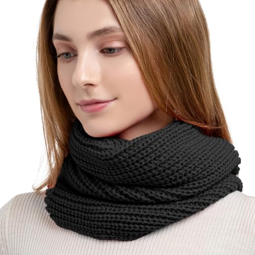 SGQTZDZQ Infinity Scarf Thermal Knitted Scarf, Neck Warmer Loop Scarf for Women, Winter Burgundy Scarf Women Scarf Gifts for Women (Black)