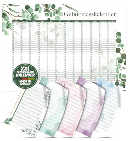Polymedia Dauerkalender Floral Zweige, Geburtstagskalender und Jahresplaner ohne Wochentage und Jahreszahl, zum Eintragen von jährlich wiederkehrenden Terminen, Wandkalender, Jahresüberblick