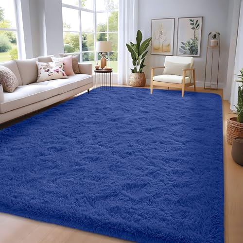 FVVRAX Flauschiger Hochflor Teppich 150x240 cm Marineblau | Extra weicher Shaggy Teppich rutschfest für Wohnzimmer Schlafzimmer | Kuscheliger Bodenteppich für Kinder Haustiere