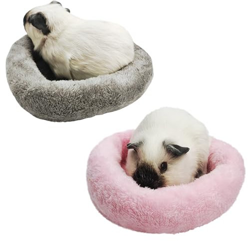 bangminda 2 Stück Kleintier Plüschbett Warme Flauschige Plüschbett für Kleine Tiere Kleintierkuschelbett für Hamster Meerschweinchen Igelkäfig Hamster Plüschnest Meerschweinchen Zubehör (Grau/Pink)
