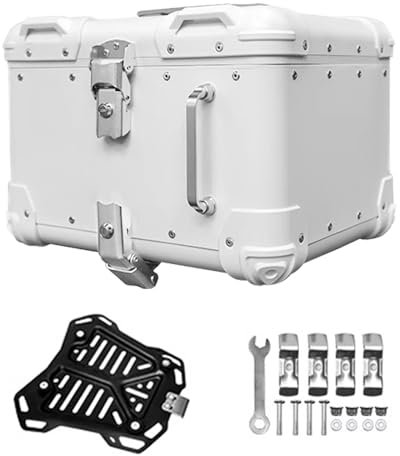 Baul Moto Maletero de Scooter para 1 Casco,Baúl de Moto de Aluminio 40L 45L,Top Case Maleta Moto,Caja de la Cola de la Motocicleta Impermeable Negro,Blanca(Blanca,45 L)