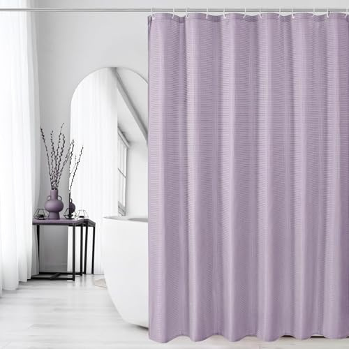 Bingobang Duschvorhänge-Set für Badezimmer mit 12 Haken, schimmelresistent, Waffelstoff, Badewannenvorhang, waschbar für Nassraum, Lavendel, 180 x 180 cm