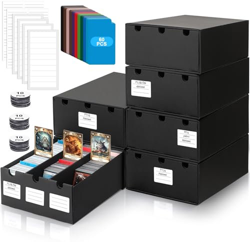 Deck Box per Carte Mtg,Scatola Carte Pokemon Collezionabili da 18000+ Porta Deck con 60 Divisori,Etichette e Nastro Adesivo,Contenitore Carte Pokemon per Carte TCG MTG YuGiOh