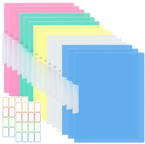 WOOWAIR 15 Stück Schnellhefter A4 Plastik, Klemmhefter A4 mit Etiketten, Ordnerschutz Transluzenter Schnellhefter Plastik Stabil farbiger Kunststoffordner für Schule Büro