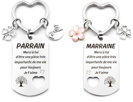 Bluckincle Cadeau Marraine Parrain Noel Cadeaux Bapteme,2PCS Porte Clef Cadeau Pour Marraine Parrain Annonce Demande