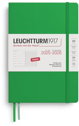LEUCHTTURM1917 372799 Wochenkalender & Notizbuch Medium (A5) 2026, 18 Monate 07.2025-12.2026, Hardcover, Spring Leaf, Englisch