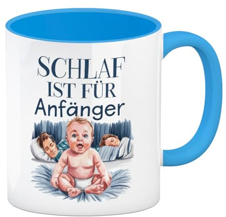 Schlaf ist für Anfänger Kaffeebecher in hellblau Baby in Windeln Humorvolle Tasse für frischgebackene Eltern - lustiger Spruch