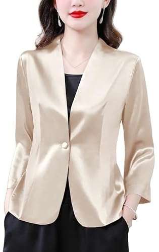 LIUYUYOUGO Satin Bolero Shrug For Women 3/4 Sleeve Open Front Cardigan Elegant V Neck Satin Blazers Business Casual Silk Jackets Shrug Tops Work Office Blazer Suit Outwear