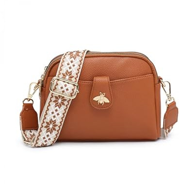 JFY Women's Bee Badge And Canvas Strap Cross Body Bag