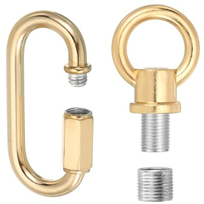 PATIKIL M10 Fine Thread Lamp Female Loop Holder with M12 Adapter Chain Quick Link, Lifting Eye Nut Hook Ring Structural Support to Chandelier, 44 lbs Load Light Gold