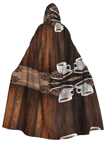 SHLXMDNZ (Coffee Cup and Coffee Beans) Print Hooded Cloak Christmas Fancy Dress Unisex Adult Halloween Cosplay Costume for Men/Women