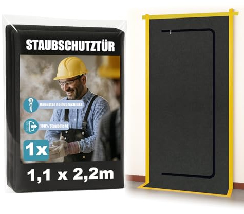 1 x Dust Protection Door with Zip, 1.1 x 2.2 m, Waterproof, Reusable, Dust Protection, Dust Door, Construction Site Door, Dirt Lock for Conversion and Renovation
